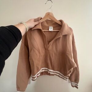 Arise Brown Cropped Pullover with White Stripes